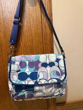 Coach Multicolor Geometric Crossbody Bag in Navy, Purple & Teal